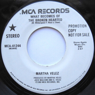 Martha Velez - What Becomes Of The Broken Hearted 1980 7'', Single, Promo MCA Rec