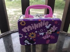 Disney-Minnie Mouse-Tin Metal Snack/Lunch Keepsake Box Tote 5.5"x4  x2.75"-NEW
