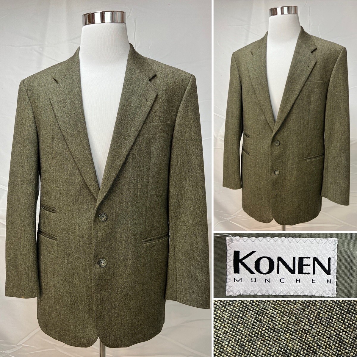 Men's Konen Munchen Olive Textured 2-Button 41R 100% Wool
