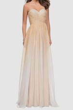 238 La Femme Women's Beige Strapless Chiffon Rhinestone Gown Dress Size 0