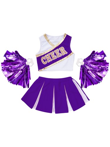 Kids Girls Cheer Leader Costume Halloween Cosplay Crop Top+Pleated Skirt Uniform - Bild 28 von 111