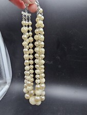 Vtg Three Strand Faux Pearls With Textured Design Signed Japan 12" Chocker Neckl