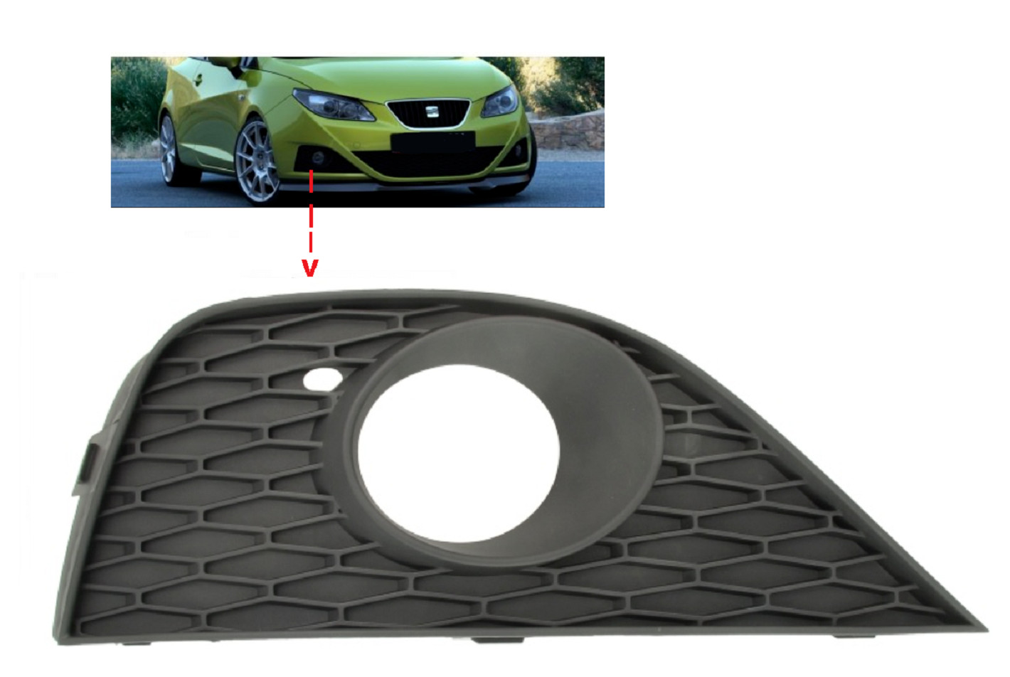 Grille de pare-choc avant droite pour Seat Ibiza IV 08-12 finition haute résistance