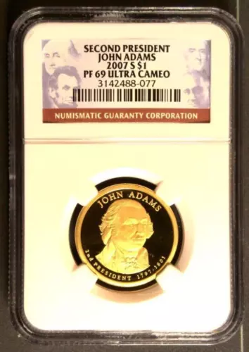 2007-S Proof Presidential Dollar - John Adams - NGC PF 69 Ultra Cameo