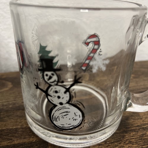 Set of 2 Starbucks Holiday Christmas Snowman CandyCane Glass Mug Cup Made in USA - Bild 3 von 3