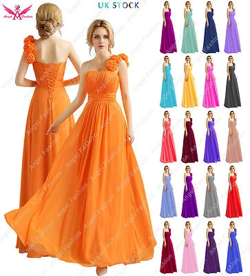 Elegant Chiffon one shoulder flower bridesmaid evening wedding party dress UK