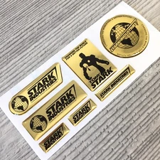 Iron Man Stark Industries Tony GOLD Chrome 3d domed emblem decal stickers