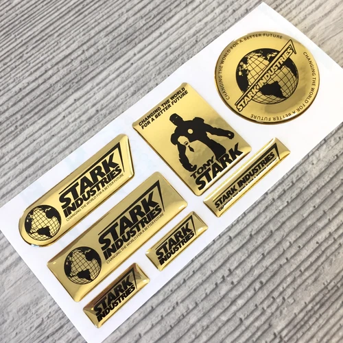 Iron Man Stark Industries Tony GOLD Chrome 3d domed emblem decal stickers