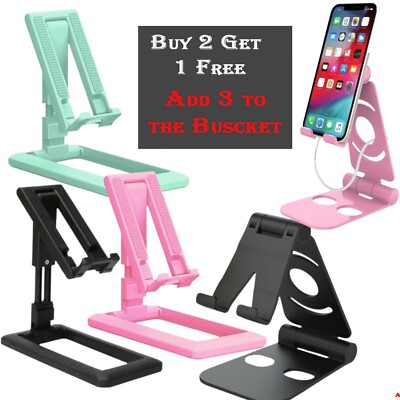 Foldable Phone & Tablet Desk Holder Stand – Universal Desktop Mount, Adjustable, White