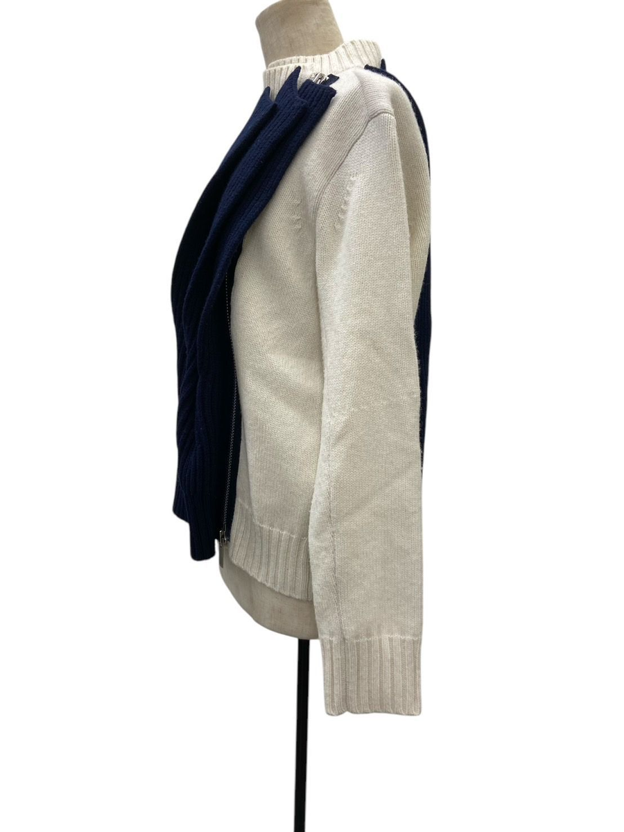 Sacai Wool Knit Blouson Zip-Up Bicolor Navy White Size 1 23-06959