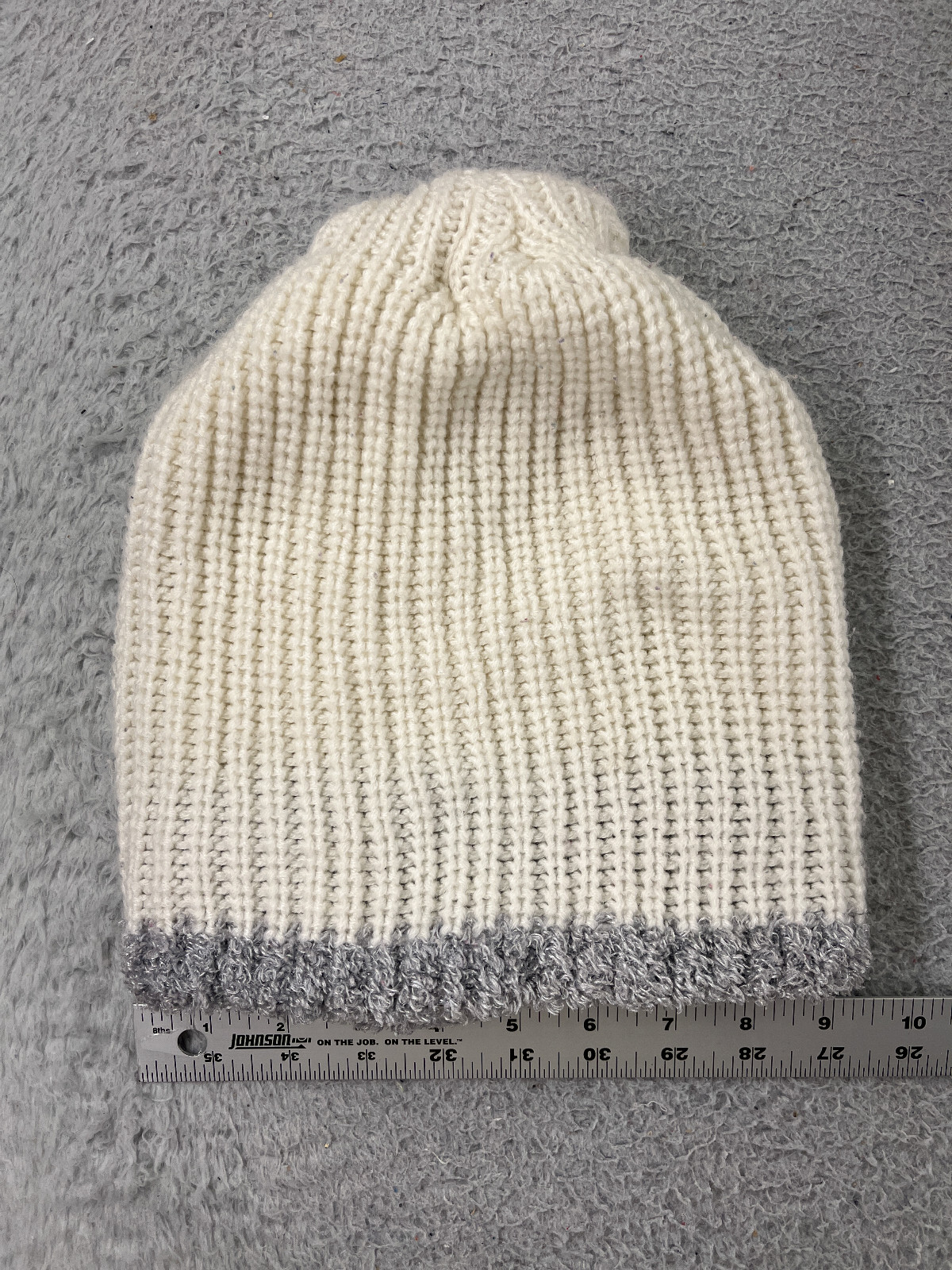 White Gray Ribbed Knit Acrylic Beanie for Adults - One Size Fits All-image