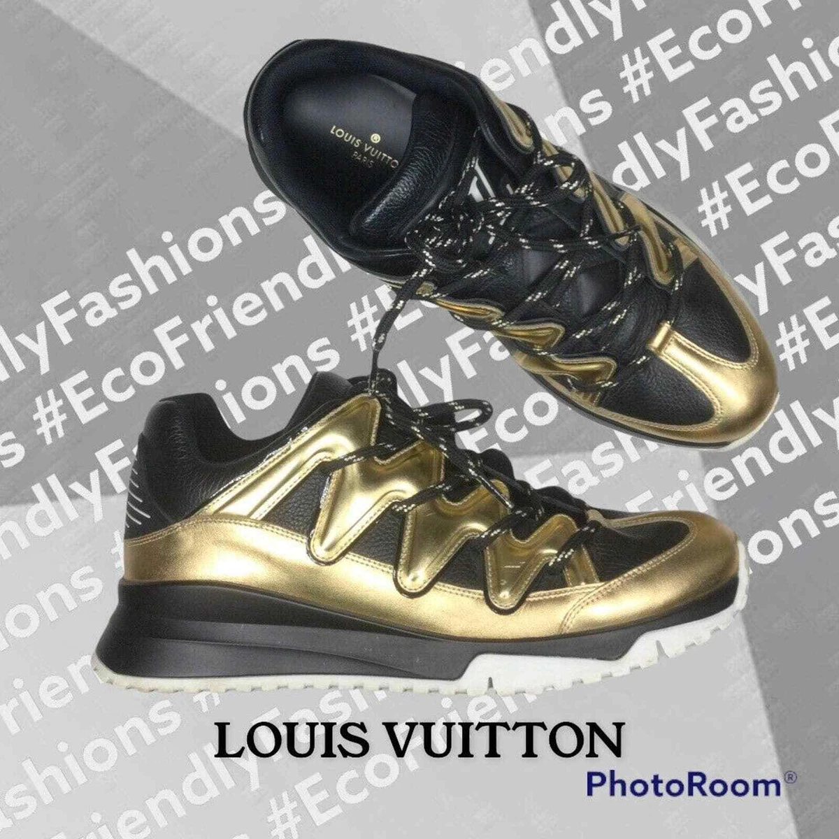 LOUIS VUITTON Calfskin Zig Zag Sneaker 8.5 Black/Gold