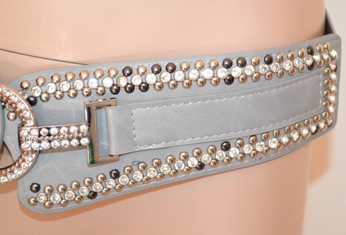 Cintura donna grigio strass chiodini cristalli stringivita elastica a molla UG28 - Foto 4 di 4