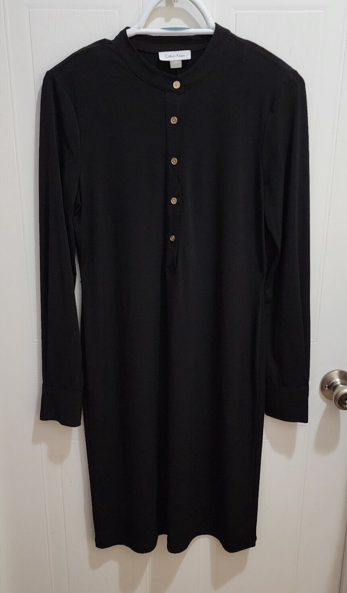 Calvin Klein Women's Long Sleeve Half Button Dress Polyester/Spandex Black  Sz 6 | eBay UK