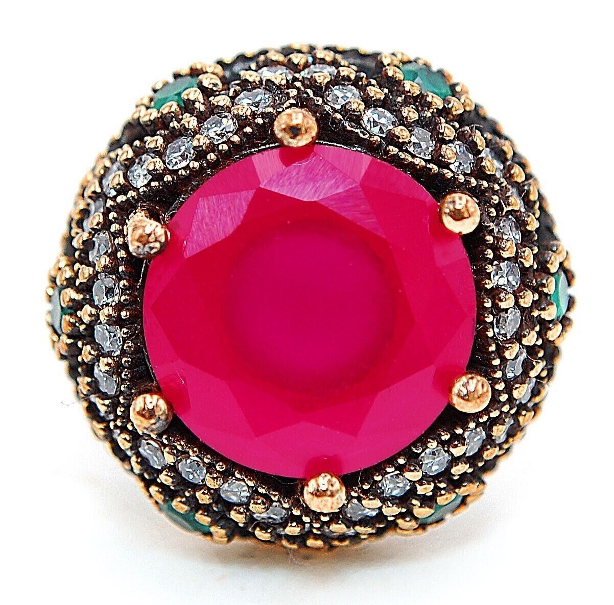 Vintage Ottoman-Inspired 12CT Treated Ruby Sterling Silver Ring Size 9