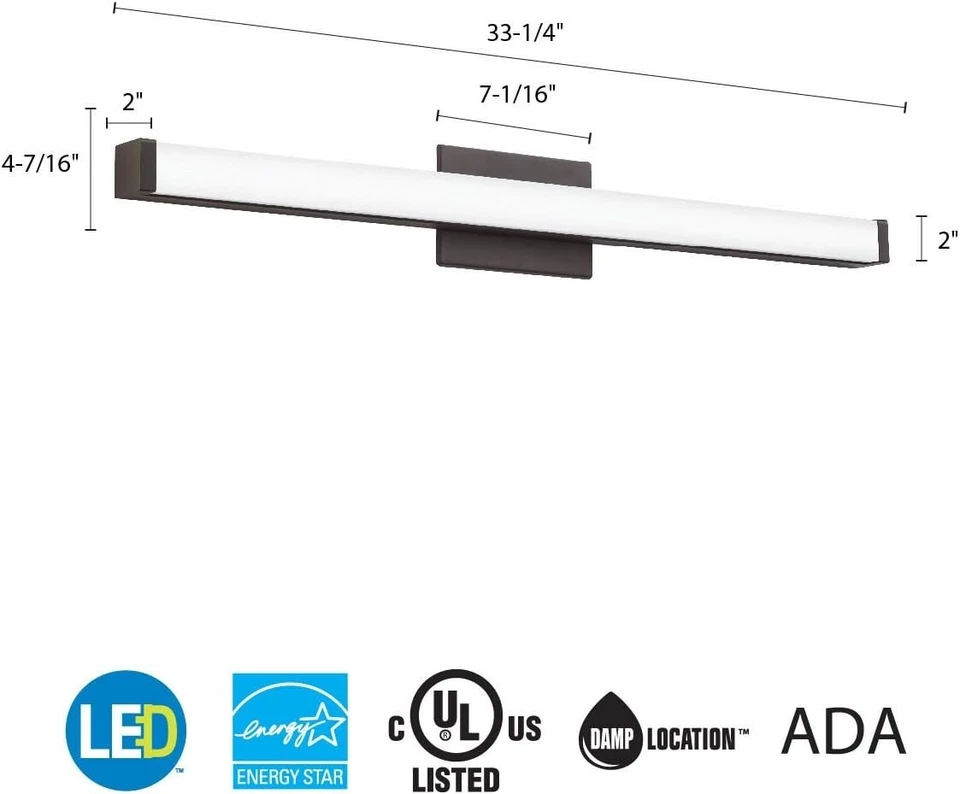 FMVCSL 36 英寸 MVOLT 30K90CRI BZ,当代方形 3' 浅青铜 3K LED 梳妆台 — 第 4/4 张图片