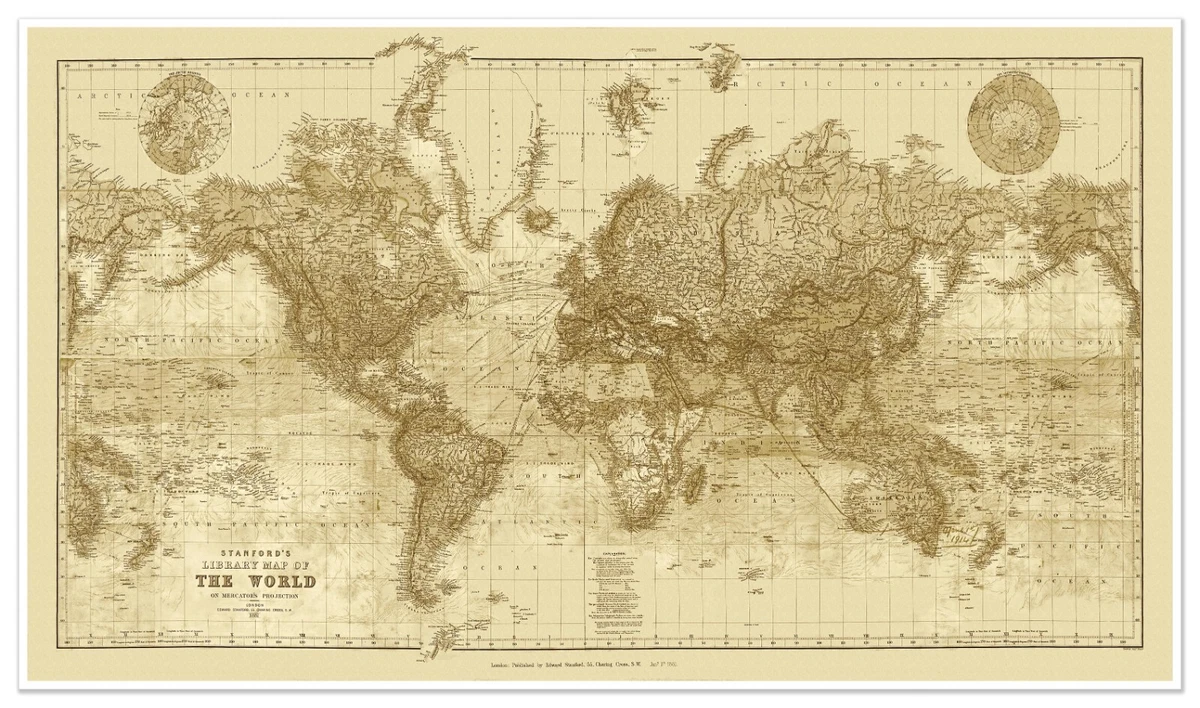 Vintage Reproduction 1800-1899 Antique World Maps & Atlases for