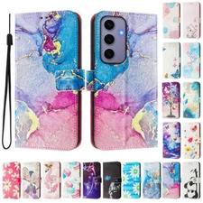 Cat Butterfly Flower Marble Wallet Phone Case For Samsung S25 S24 S23 S22 Ultra