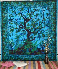 Large Blue Tree of Life Tapestry Wall Hanging Decor Psychedelic Hippie Bedspread