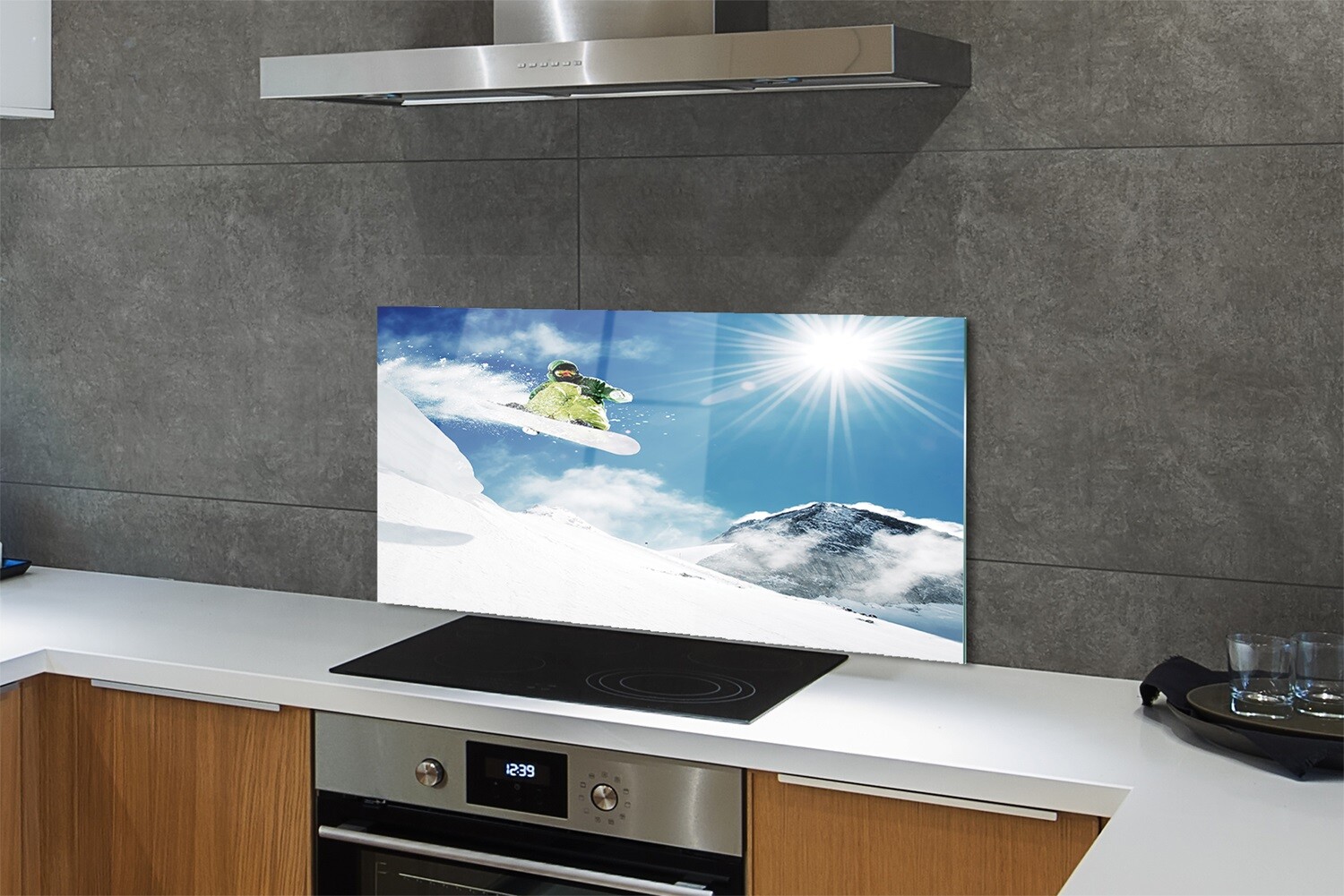 Tulup Panel de vidrio 100x50 cm protector Hombre de la montaña con tabla