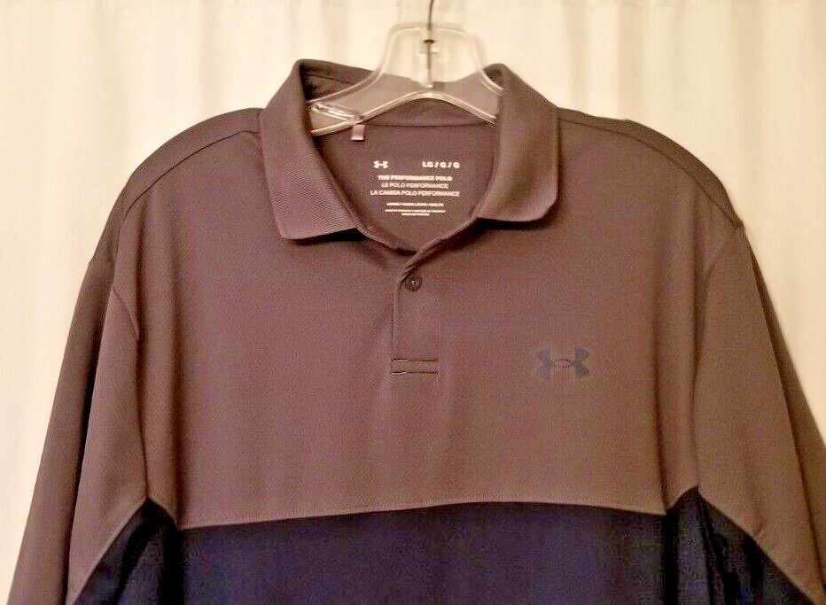 Under Armour Men's Performance Polo Gray Navy Golf Tennis Pickleball Size Large