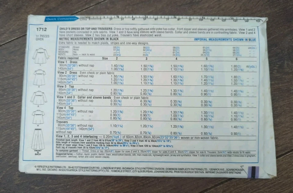 Vintage 1970s Style Girl Dress Tunic Trousers Sewing Pattern 1712 Chest 25" 64cm - Image 3 of 3