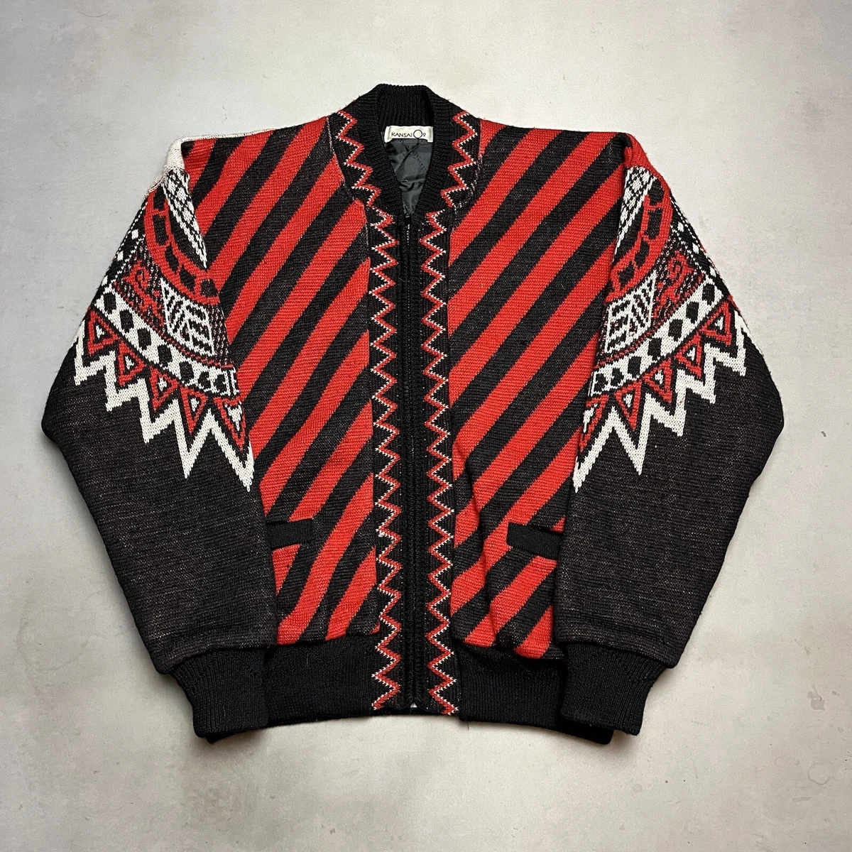 Vintage Kansai Yamamoto 02 Cardigan Zip Sweater Card Motif Made in Japan Medium