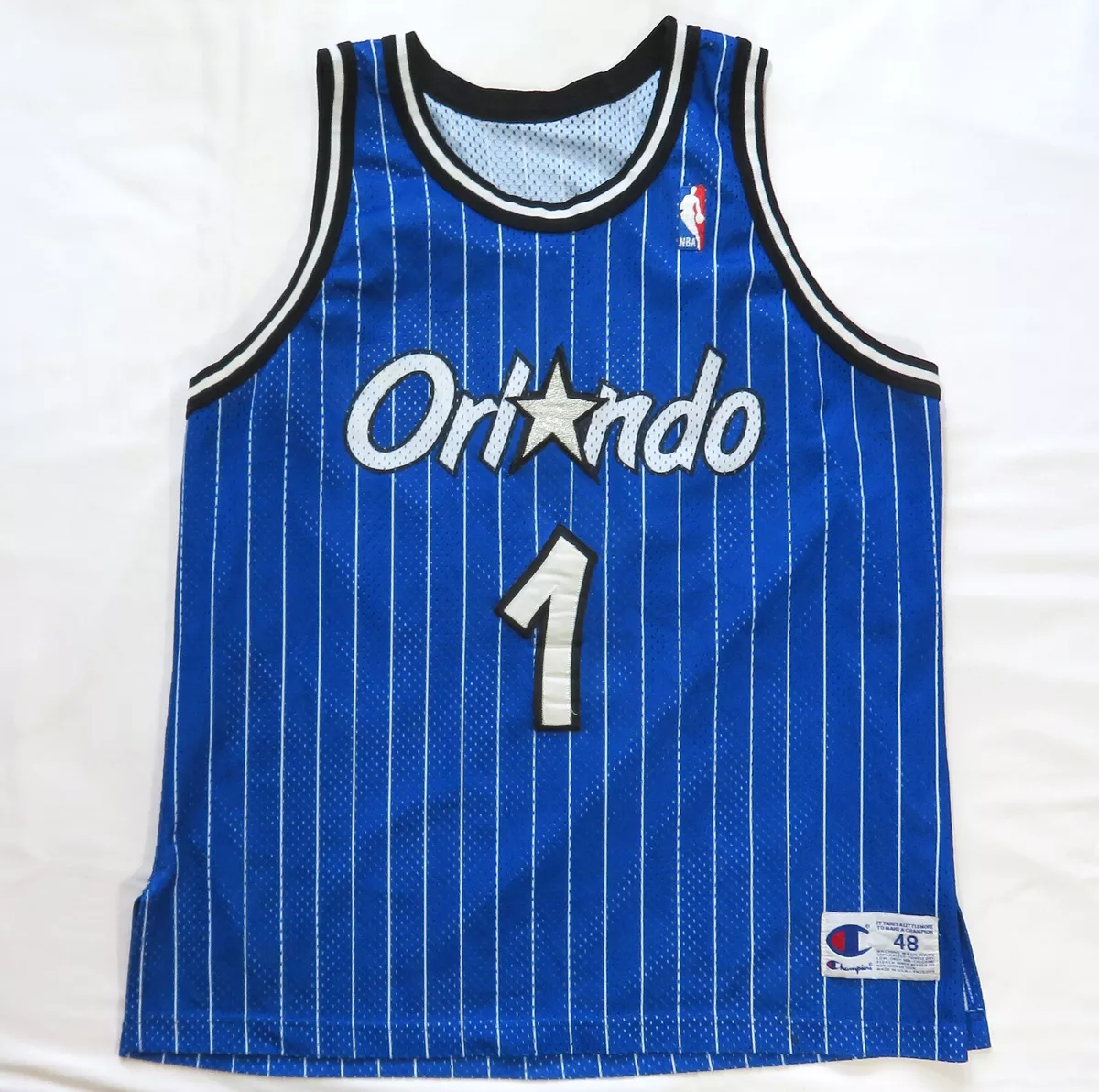 Orlando Magic Vintage Basketball Jersey #1 Hardaway Champion Striped Logo  NBA 48