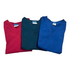 Set of 3 Crest Unisex Scrub Tops   Size M  Pink, Teal, Blue   2-Pocket V-Neck M