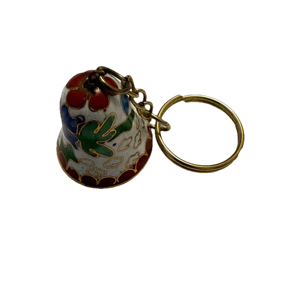 Bolso Esmaltado Cloisonne Vintage Dije ¡RARO! Llavero Campana Anillos Tono Oro Rojo Asia Foto 3 de 4