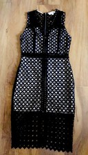 Just Me Women Black Crochet Geometric Lace Sheath Dress Back Zip Size Small
