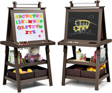 Art Easel for Kids, 3-In-1 Double-Sided Wooden Toddler Easel W/Magnetic White Bo