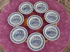 8 Assiettes à Dessert en Céramique Décor Bleu Floral Campagne Chevaux 20,5cm