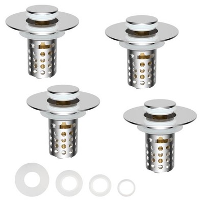 Universal Bathroom Sink Drain Strainer Hair Catcher 4PCS Upgraded with Chrome 