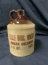 EHRLE BROS WINERY Stoneware Whiskey Style Crock Jug 1973 Amana Colonies, IA Vtg