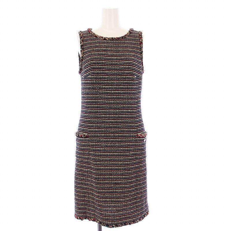 Chanel 2011 Model Tweed Dress Sleeveless Knee-Length Coco Mark Black 36