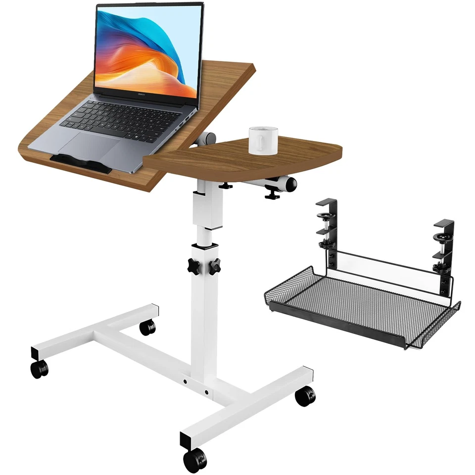 Verstellbarer Laptop-Tisch mit neigbarer, geteilter Schreibfläche, Rollen und... - Bild 2 von 4
