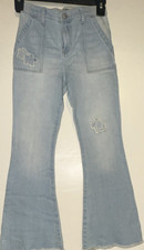 OshKosh B'gosh Girls Light Wash Flared Jeans Embroidered Flower Pockets 8A