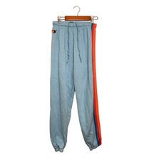 AVIATOR NATION 5 Stripe Sweatpants Sky Blue Small Neon USA Made Drawstring