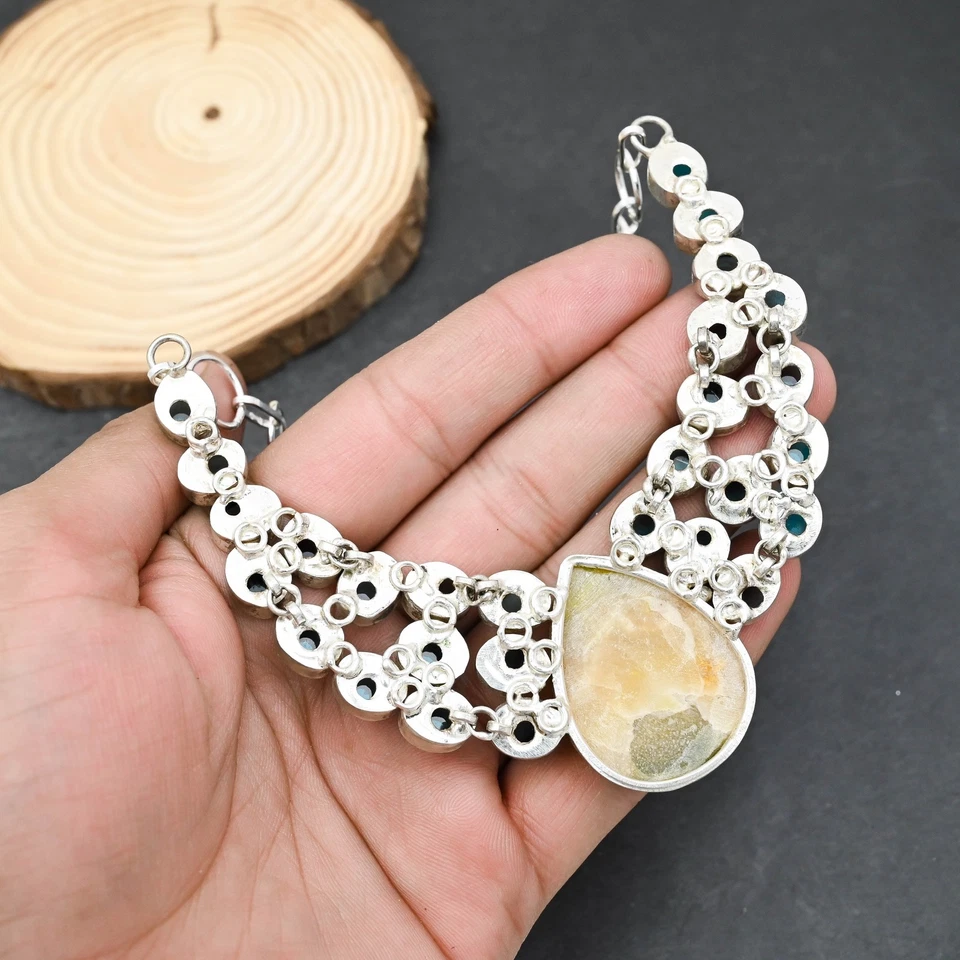 Collana gioiello in argento sterling 925 topazio blu diaspro ape bomba 18" - Immagine 3 di 4