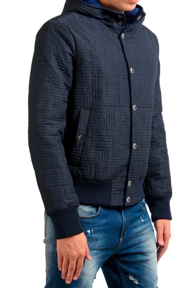 Versace Collection Men's Blue Button Up Insulated Hooded Windbreaker US M IT 50 - product detail image 2
