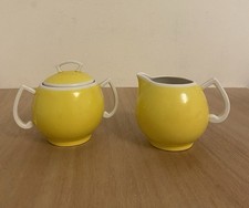 Vintage Yellow White ERPHILA Lidded Sugar Bowl & Creamer Made In Czechoslovakia