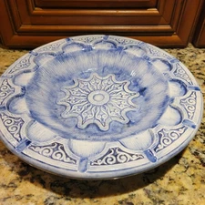 Vintage MCM Ashtray Blue 11" Round Original  Large Scroll Design Table Ashtray 
