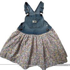 Oshkosh Girls Sz 4T Toddler Denim Bib Overall Jumper Floral Dress