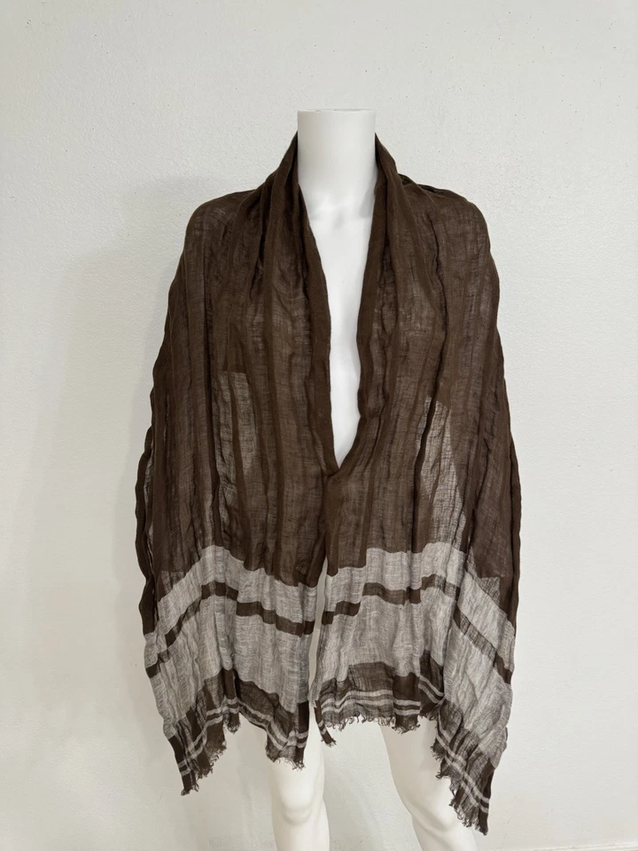 Brunello Cucinelli 亚麻披肩围巾 巧克力 棕色 中性 30 英寸 x 70 英寸 男女皆宜 — 第 3/4 张图片
