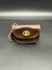 Coach Coin Case Keychain Turnlock Leather Brown