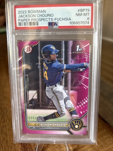 2022 Bowman Prospects Jackson Chourio #BP-79 Fuchsia Border /299 rookie RC PSA 8