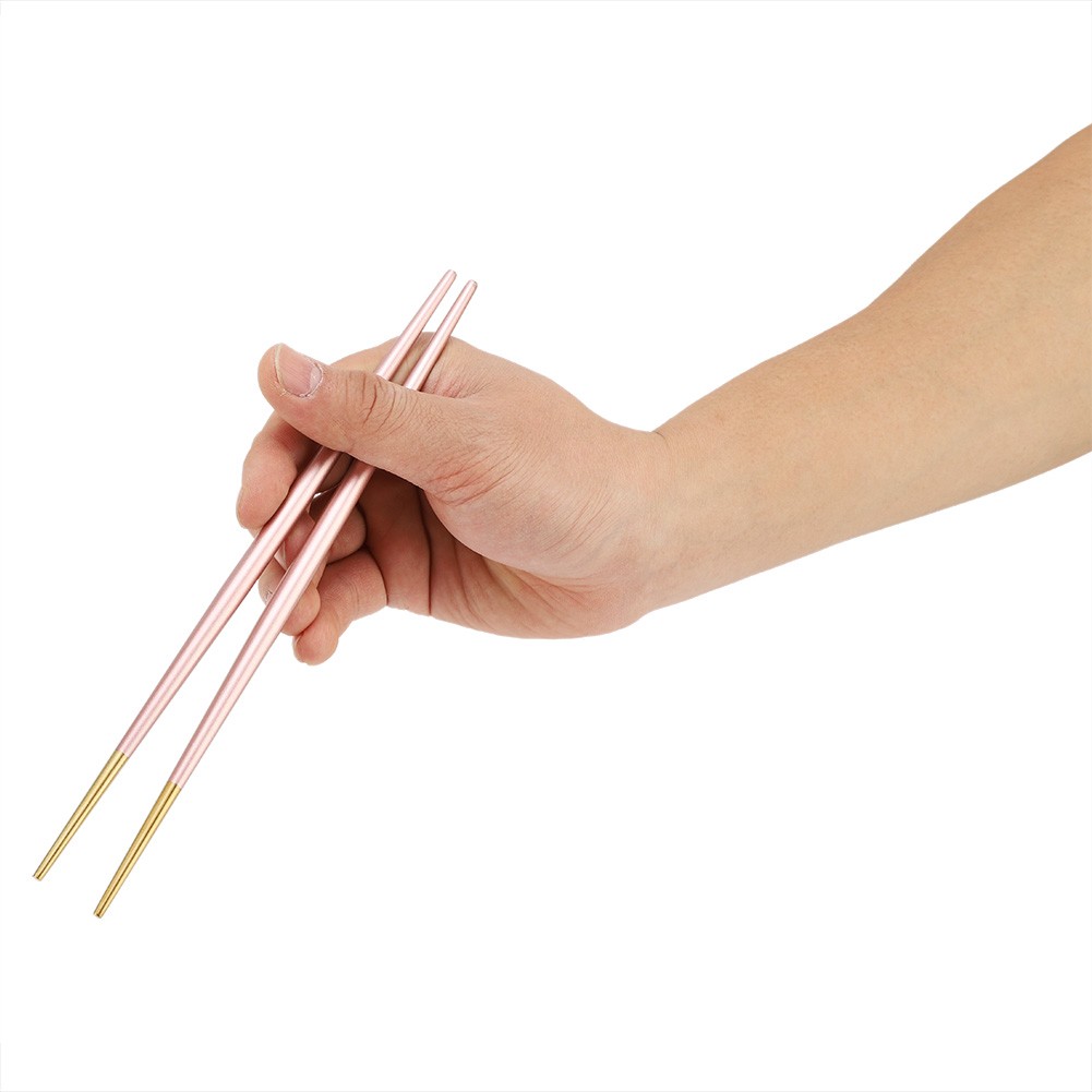 304 Stainless Steel Chopstick Japanese Sushi Gold Chopsticks Tableware Set(Pink)