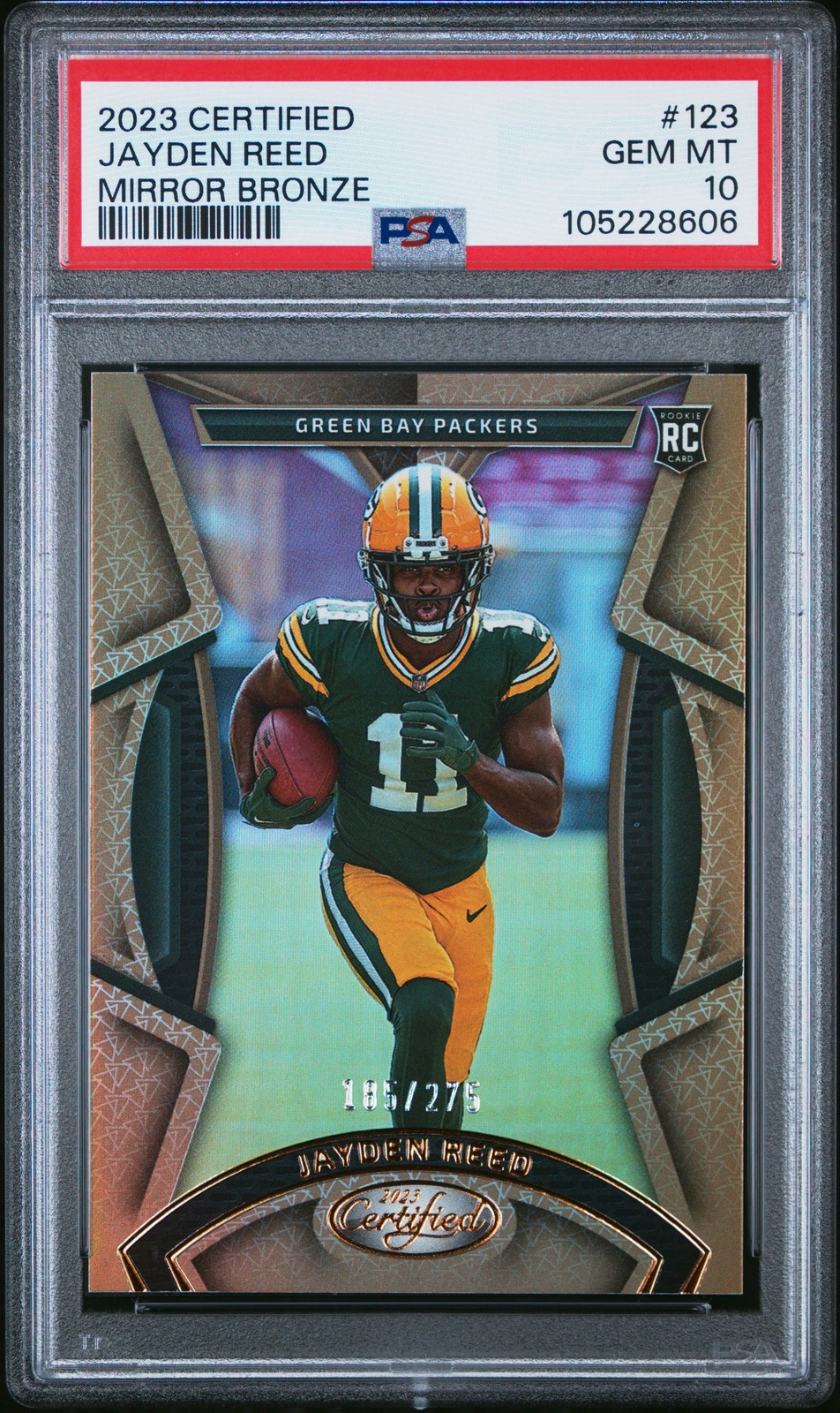 2023 PANINI CERTIFIED MIRROR BRONZE #123 JAYDEN REED ROOKIE RC 185/275 PSA 10
