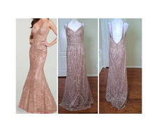 Ellie Wilde Mon Cheri Sequin Gown Rose Gold 10 Corset Homecoming Prom Dress